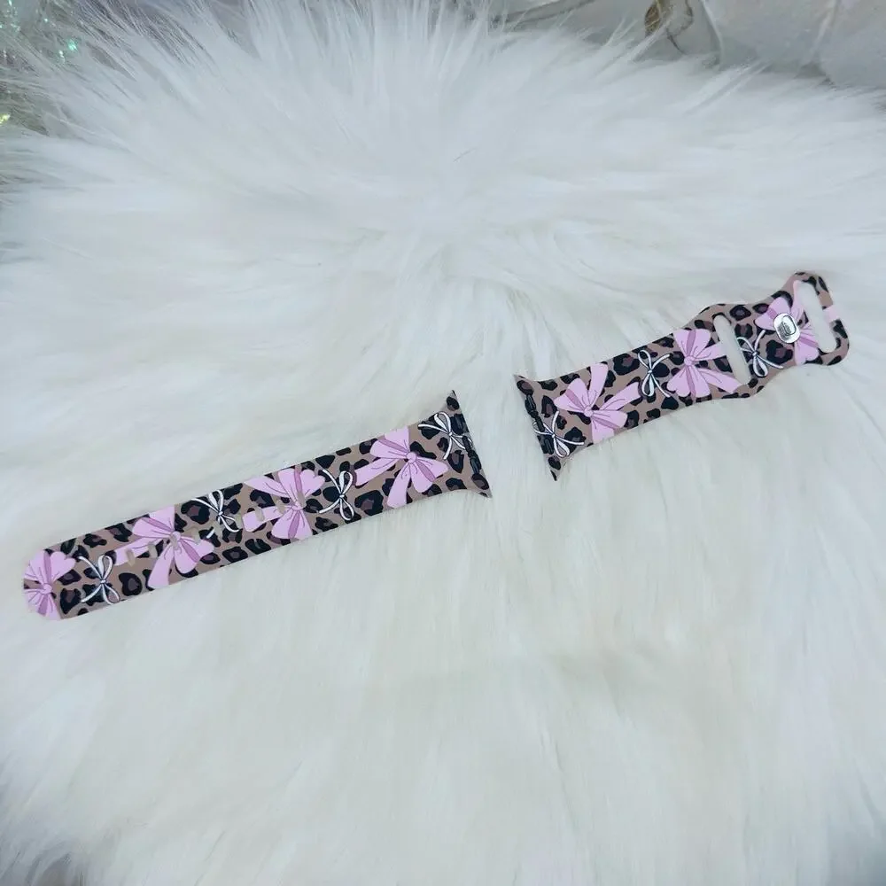 New Pink Bow & Leopard Watch Band For Apple Watch 42mm / 44mm / 45mm /49mm